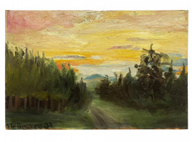 EARLY 20TH C. EVENING LANDSCAPE OIL PAINTING